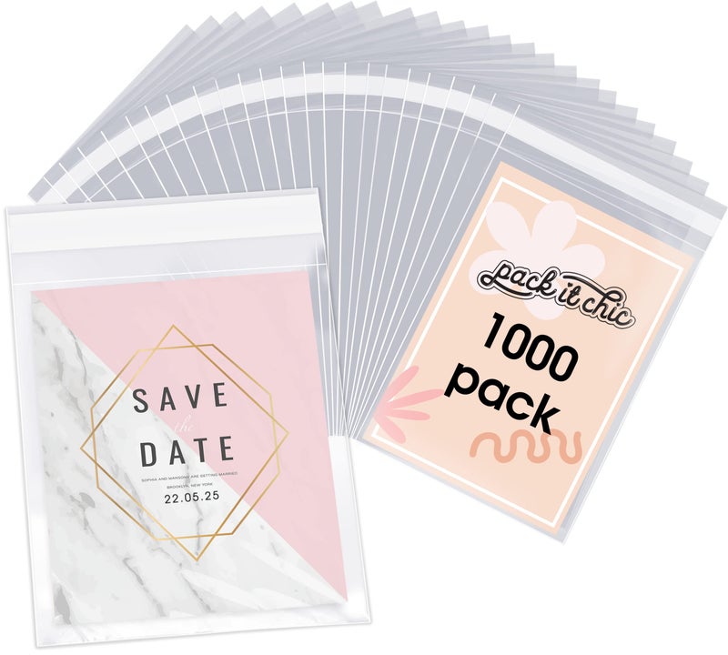 Pack It Chic - 4    X 6    (1000 Pack) Clear Resealable Cello Poly Bags - Fits 4X6 Prints, Photos, A1 Cards, Envelopes - Self Seal - Image 1